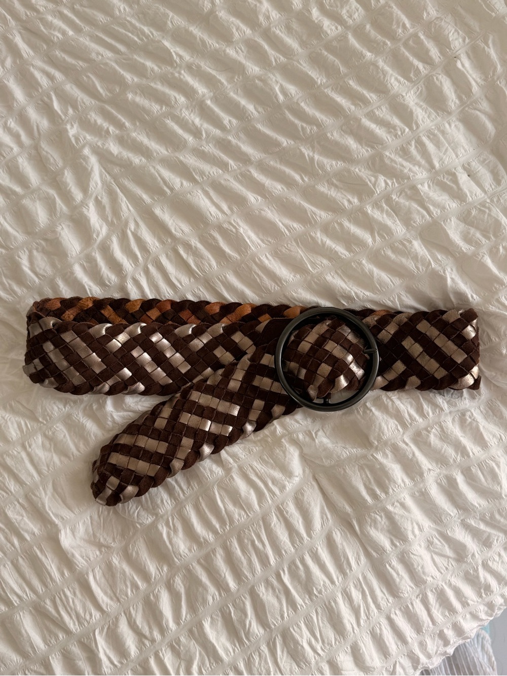 Fossil Genuine Leather Braided Chunky Brown/Gunmetal Circle Belt